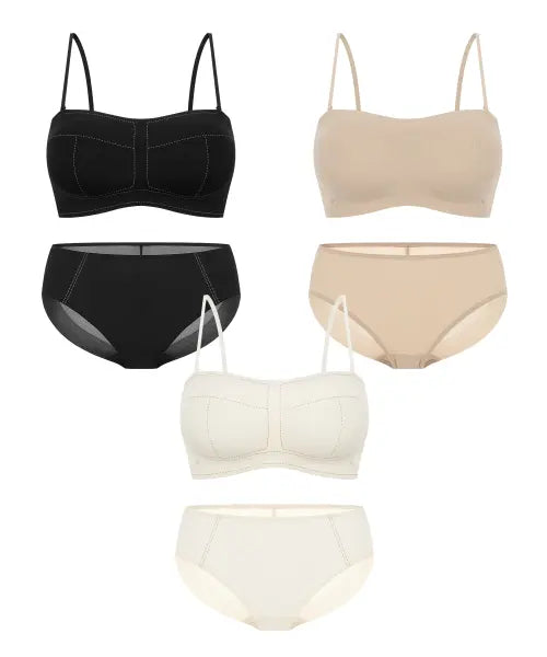 [WONDERBRA] 3SET Stitch Off-Shoulder Bra & Panty Set / [3SET] 스티치 오프숄더 브라팬티