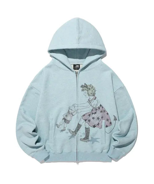 [NICEGHOSTCLUB] HAND IN HAND HOODIE ZIP UP_LIGHT BLUE(NG2GFUM482A)