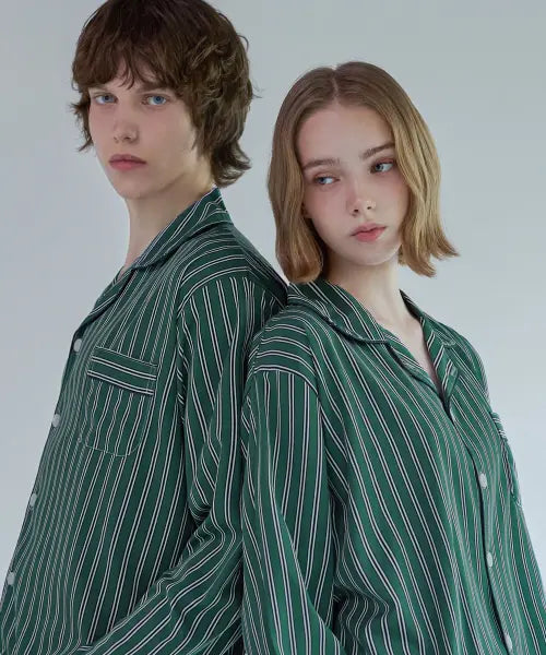 [DOSSY] [2 PACK] Silk Fit Derby Long Sleeve Couple Pajama Set / [2PACK] 실크핏 더비 긴팔 커플 잠옷 세트