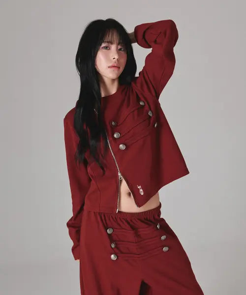 [ESCAPEFROM] Napoleon Detail Side Zip Hoodie Zip Up Burgundy / 나폴레옹 디테일 사이드 지퍼 후드집업 버건디