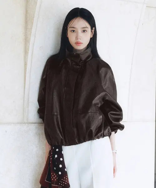 [CELEBSHOP EDITION] 26FW Faux Leather High Neck Jumper (Women) / 26FW FAUX 레더 하이넥 점퍼 (여)