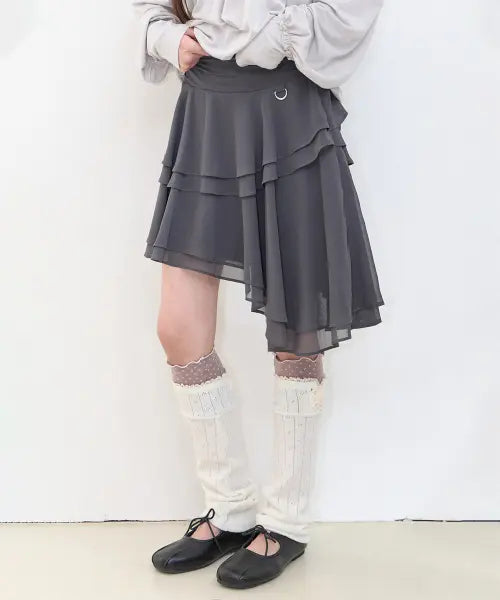 [ILLIGO] SHEER UNBALANCED SKIRT CHARCOAL / 시어 언발 스커트 차콜