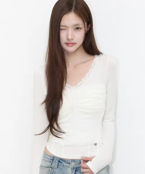 [ILLIGO] LACE CORSET LONG SLEEVE WHITE / 레이스 코르셋 롱슬리브 화이트