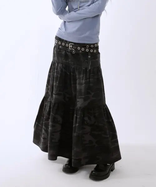 [RUNNINGHIGH] RIPSTOP FLARE SKIRT [BLACK CAMO] / 립스탑 플레어 스커트 [블랙 카모]
