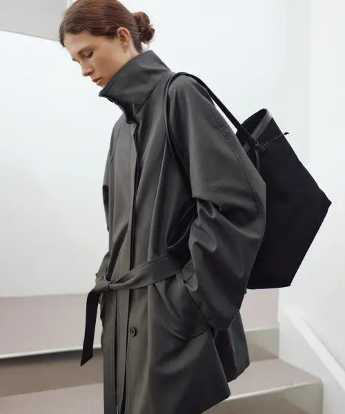 [URAGO] High neck belted trench coat_Charcoal