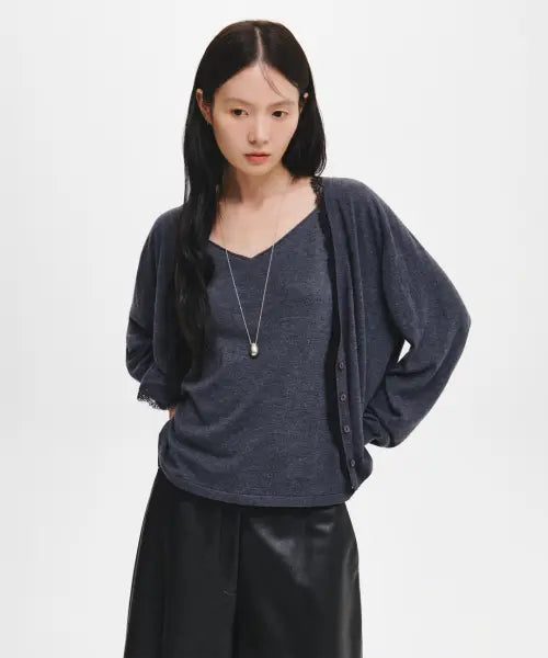 [GENERALIDEA] woman lace trimming sleeveless cardigan set [charcoal] / 레이스 트리밍 슬리브리스 가디건 세트 [CHARCOAL] / GF3LKC504