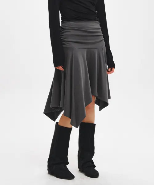 [GENERALIDEA] woman unbalance midi jersey skirt [charcoal] / 언밸런스 미디 져지 스커트 [CHARCOAL] / GF3LSK505