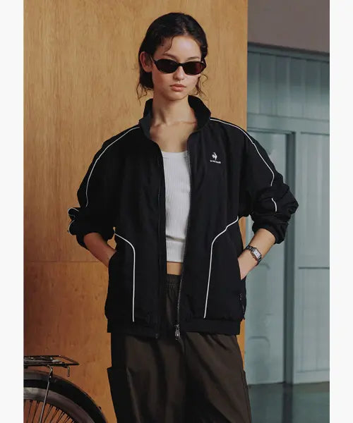 [LECOQ] Uni Heritage Loose-Fit Brushed Mesh Jacket - Black QR323LJK95 / 유니 헤리티지 루즈핏 기모 메쉬 자켓 - 블랙 QR323LJK95