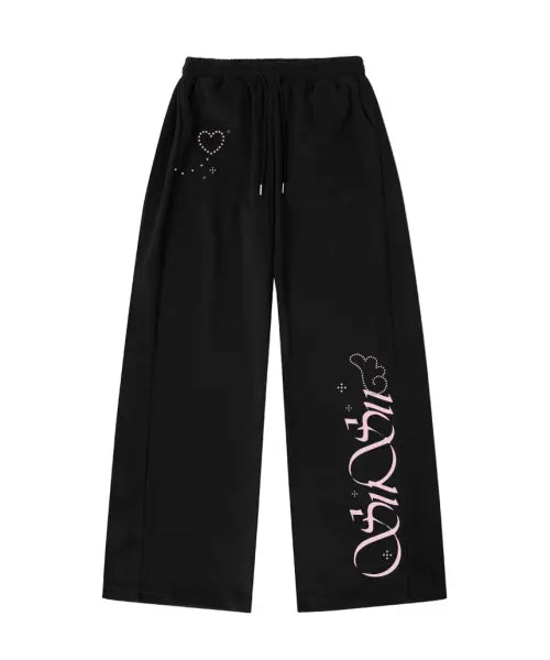 [PAGESIISII] SISI Angel Stone Printing Wide Sweatpants Black / 시시 엔젤 스톤 프린팅 옆턱 와이드 스웻팬츠 블랙