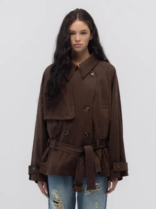 [GLOWNY] MUTE SUEDE TRENCH JACKET (BROWN)