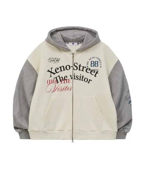 [HOODHOOD] Xeno Street Lettering Hoodie zip up BLACK / Xeno Street 레터링 후드 집업 아이보리
