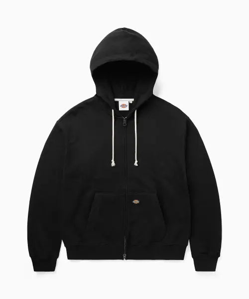 [DICKIES] Basic Semi-Crop Zip-Up Hoodie Black / 베이직 세미 크롭 집업 후디 Black