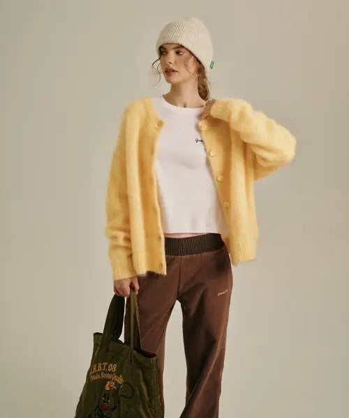 [GREENBUTTER] Fuzzy Kid Mohair Cardigan (Yellow)