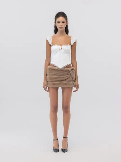 [GLOWNY] FLUFFY BELT SKIRT (BEIGE)