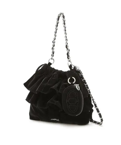 [ATHE VANESSABRUNO] [FRILL] Black Velvet Poly Frill Mini Cross Bag S / [FRILL] 블랙 벨벳폴리 프릴 미니크로스 S AABA6F702BK