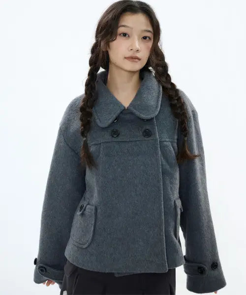 [BAUF] Round Shirring Short Coat [Charcoal] / 라운드 셔링 숏 코트 [차콜]