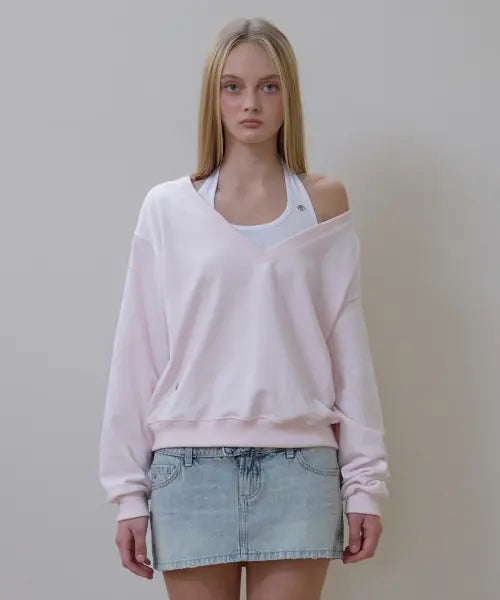 [ROSEFRANTZ] Deep V-neck Sweatshirt [Pink]