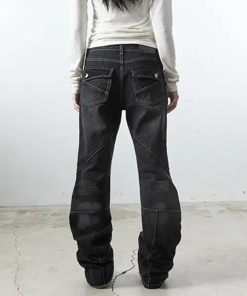 [41PRAY] Multi Panel Denim Pants / Black