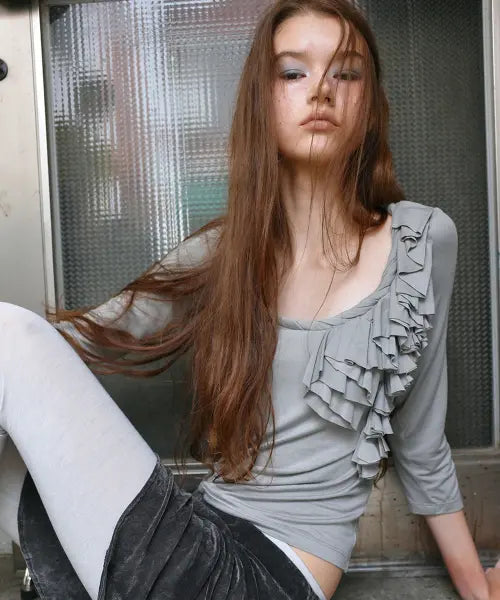 [PHILCE] Ruffle Half Sleeve, Gray
