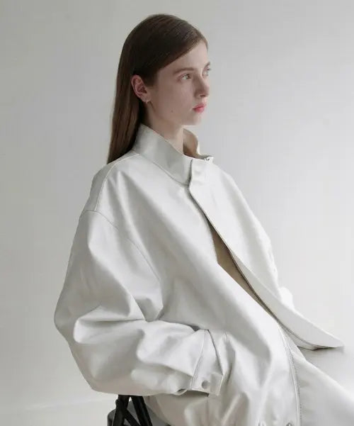 [LENAV] LES Half Leather Jacket (Ivory)