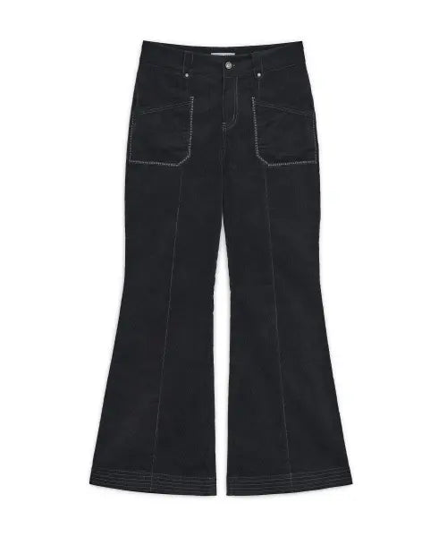 [HUG YOUR SKIN] Corduroy line boots-cut pants (Black) / 코듀로이 라인 부츠컷 팬츠 (블랙)