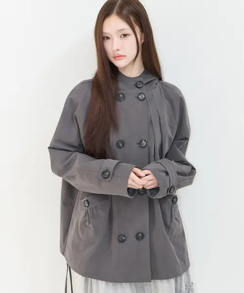 [ILLIGO] PINTUCK HOODIE TRENCH JACKET CHARCOAL / 핀턱 후디 트렌치 자켓 차콜
