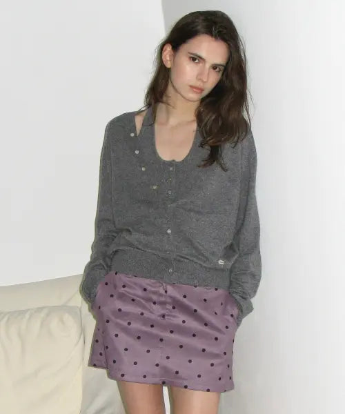 [ROLAROLA] V NECK CARDIGAN SET GRAY