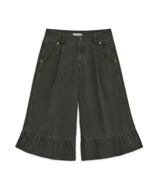[HUG YOUR SKIN] Washed ruffle capri pants (Khaki) / 워시드 러플 카프리 팬츠 (카키)