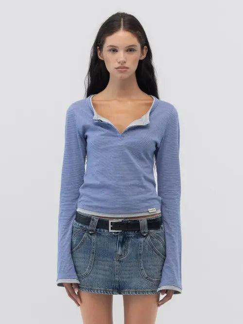 [GLOWNY] ROAN LAYERED LONG SLEEVE (BLUE STRIPE)