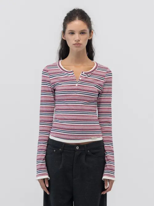 [GLOWNY] ROAN LAYERED LONG SLEEVE (RED STRIPE)