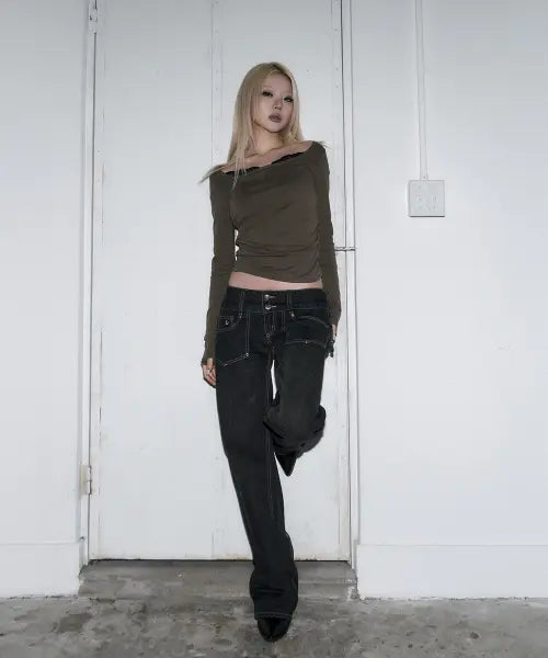 [SCHISM INDUCING] Expose Lowrise Denim Jeans - Blue / EXPOSE LOWRISE DENIM JEANS BLUE