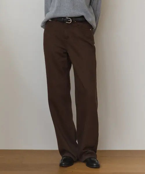 [OURHOPE] Signature Semi-Wide Fit Denim - Brown / 시그니처 세미 와이드 핏 데님 - Brown