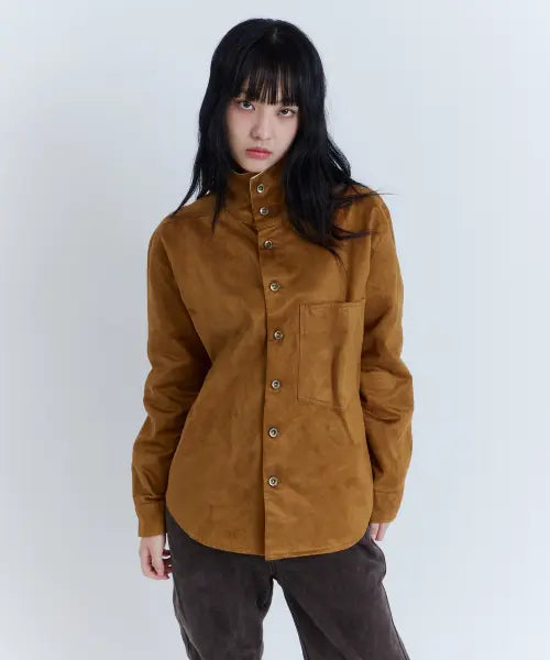 [PARADIGMFILM] [Ep.03] High Neck Dot Suede Shirt (Camel) / [Ep.03] 하이넥 도트 스웨이드 셔츠 (카멜)