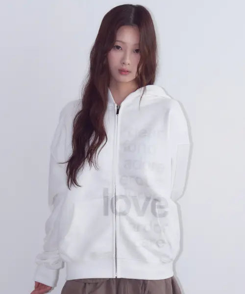 [OAFISH] Lettering Hoodie Zip Up, White