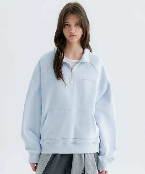 [SOMEWHEREBUTTER] Edit Half Zip-Up Sweatshirt - Pale Blue