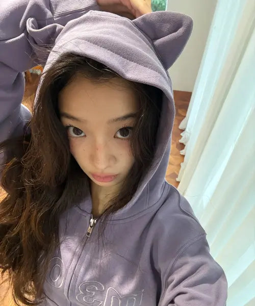 [ITZAVIBE] M3OW CAT EAR HOODIE ZIP UP - PURPLE