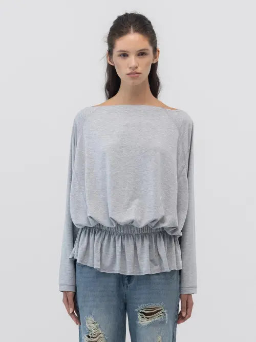 [GLOWNY] SWAY SHIRRING LONG SLEEVE (GRAY)
