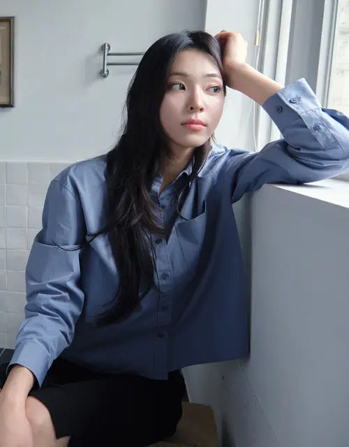 [GIORDANO] Poplin Cropped Long Sleeve Shirt / 포플린 크롭 긴팔 셔츠 346904 [3color]