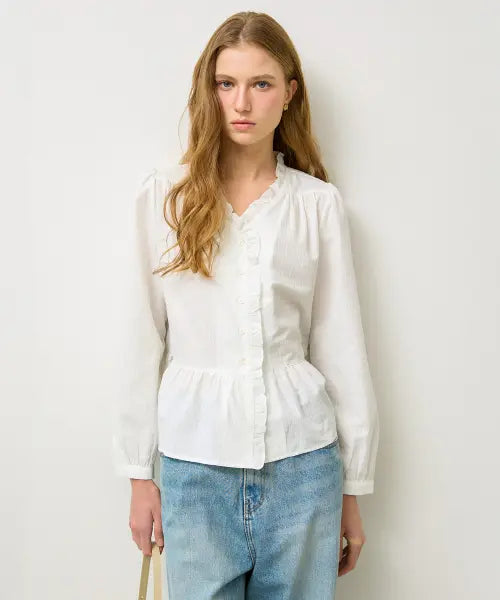 [NEW LOOKY] Shirring point blouse_Ivory