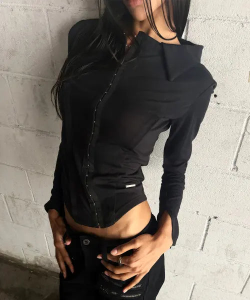 [ROCKCAKE] Hook Collar Shirt - Black