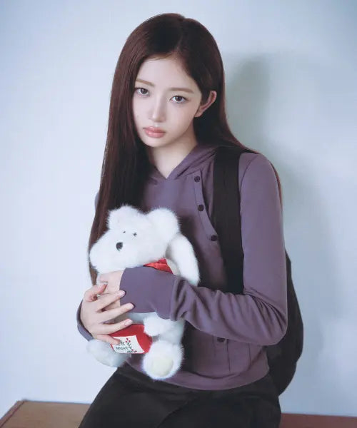 [MISEKI SEOUL] Double placket slim hoodie CHARCOAL