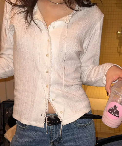 [HOWUS] Autumn Lace Button Cardigan (Ivory)