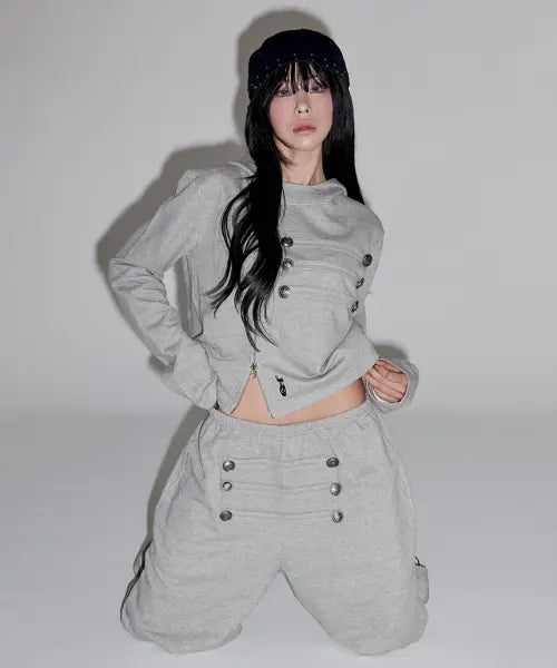 [ESCAPEFROM] Napoleon-Detail Side-Zip Hoodie Zip Up Gray / 나폴레옹 디테일 사이드 지퍼 후드집업 그레이