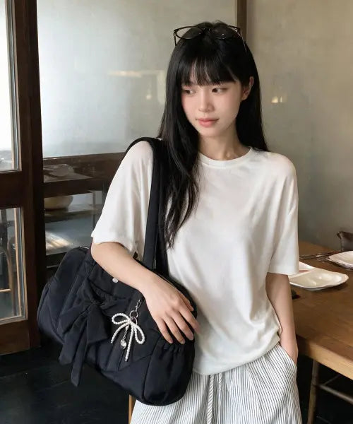 [MASMARULEZ] Breeze ribbon duffel bag_Black