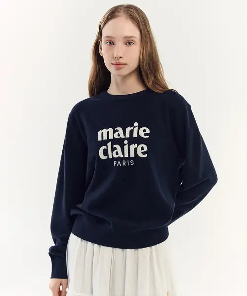 [MARIE CLAIRE] Essential Logo Jacquard Wool Round-Neck Knit (MAGCKN07MNY) / 에센셜 로고 자카드 울 라운드 니트(MAGCKN07MNY)