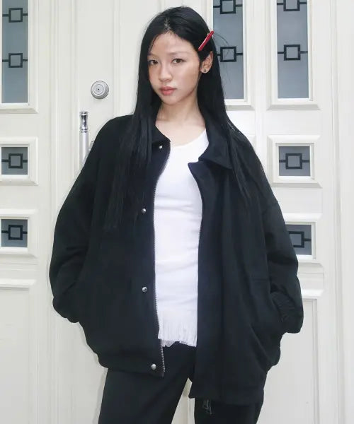[LADY VOLUME] 60146 Oversized Suede Blouson Jumper (BLACK) / 60146 오버핏 스웨이드 블루종 점퍼 (BLACK)