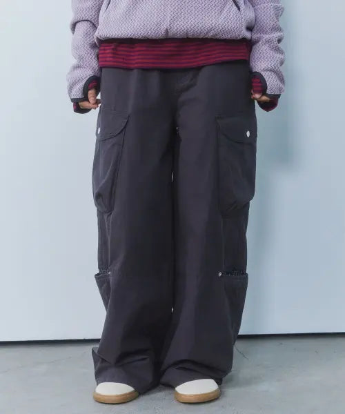 [CGP] Checkered Color-Block Cargo Pants - Charcoal / 체크 배색 카고 팬츠-차콜