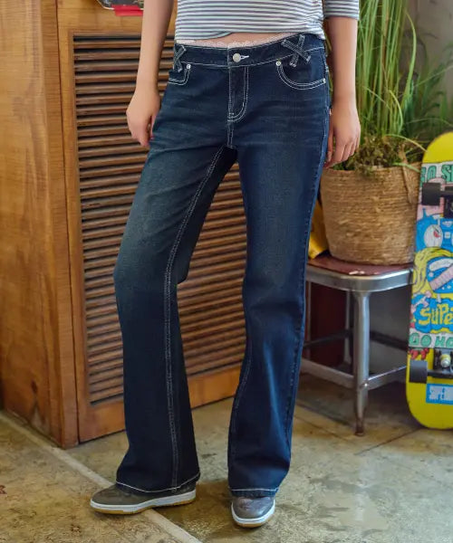 [NYXX] LACE BOOTCUT DENIM PANTS INDIGO