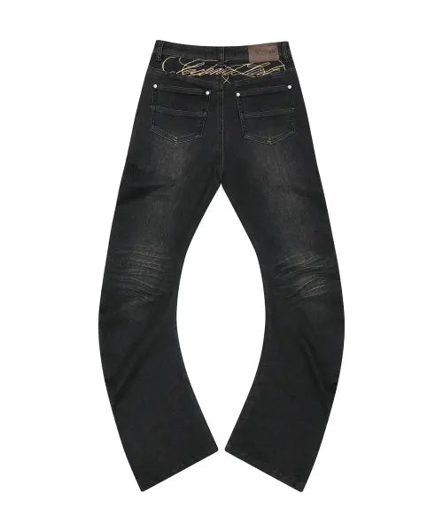 [SECONDSALT] TWISTED CURVED DENIM PANTS (RAW BLACK) / 트위스트 커브 데님팬츠 (로우블랙)