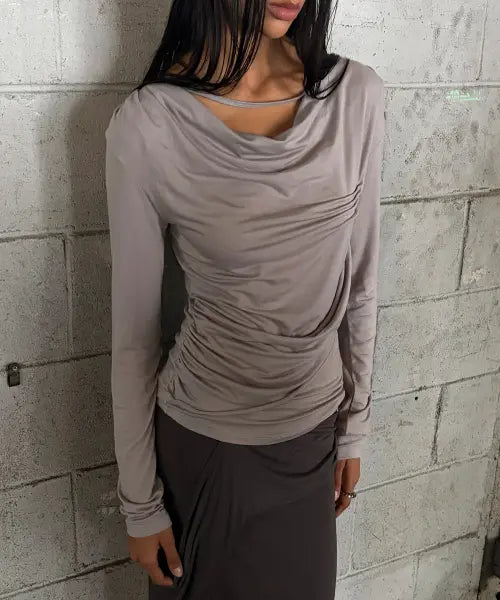 [ROCKCAKE] Pinched Cowl Top - Light Gray